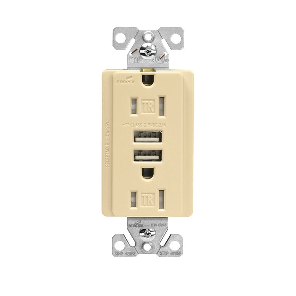 Eaton TR7765V-KB-L Grounding Duplex Receptacle, 15 AMP