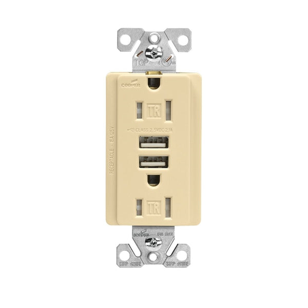 Eaton TR7765V-KB-L Grounding Duplex Receptacle, 15 AMP