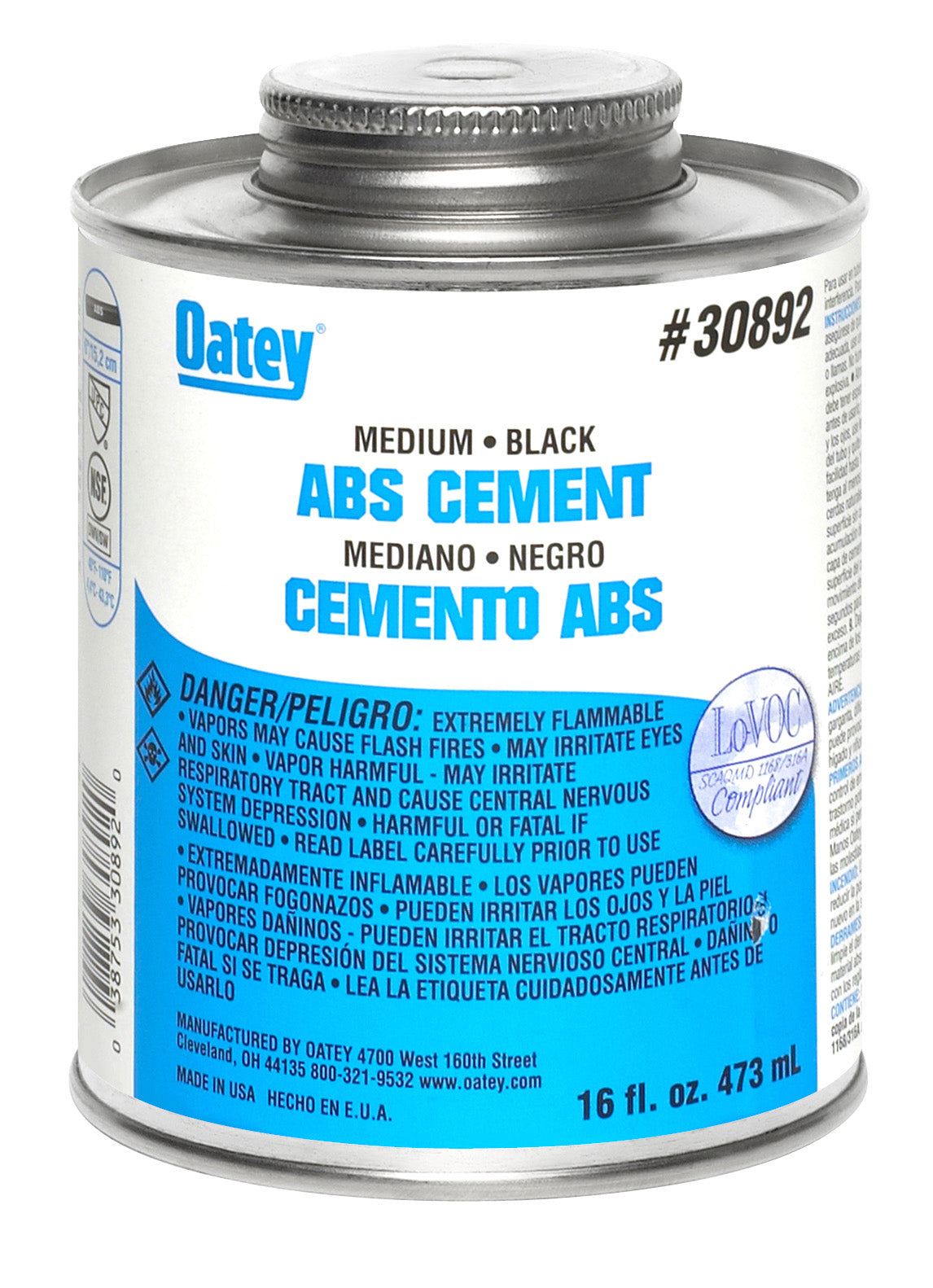 Oatey 30892 ABS Medium Solvent Cement, 16 Oz, Black