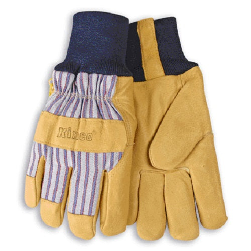 Kinco 1927KW-L HeatKeep Pigskin Leather Gloves, Gold/ Gray, Large