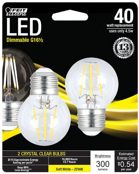 Feit Electric BPGM40827LED2 Dimmable LED Light Bulb, 2700 K, 4.5 W, 300 Lumens