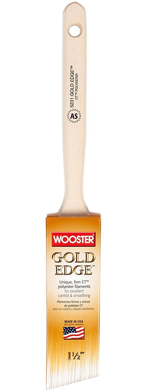 Wooster 5231-1 1/2 Gold Edge Angle Sash Brush, 1.5"