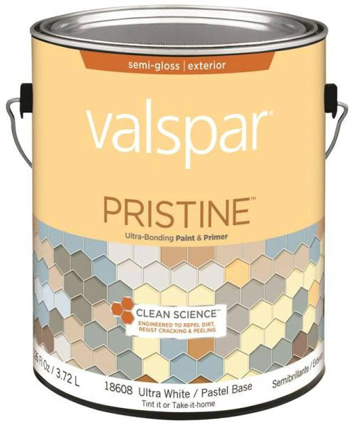 Valspar 18608 Pristine Exterior Paint & Primer, Pastel Base, Semi-Gloss, Gallon