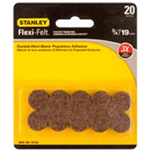Stanley 849180 Flexi-Felt Round Self-Adhesive Pads, 3/4", Brown