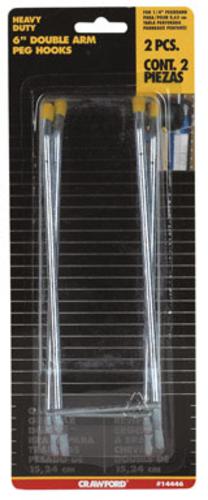 Crawford 14446 Double Arm Peg Hook, 1/4" x 6", Pack-2