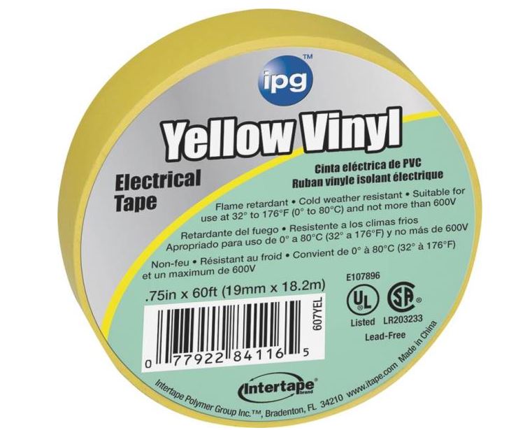 Intertape 85830 Electrical Tape, Yellow, 3/4" x 60