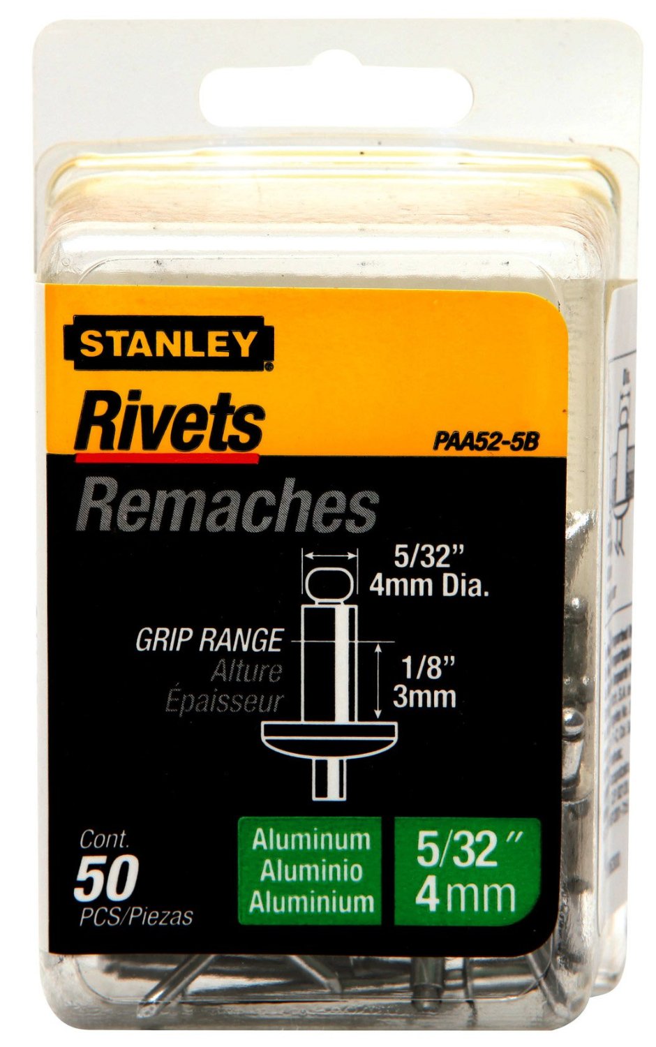 Stanley PAA52-5B Aluminum Grip Rivets, 50/Pk