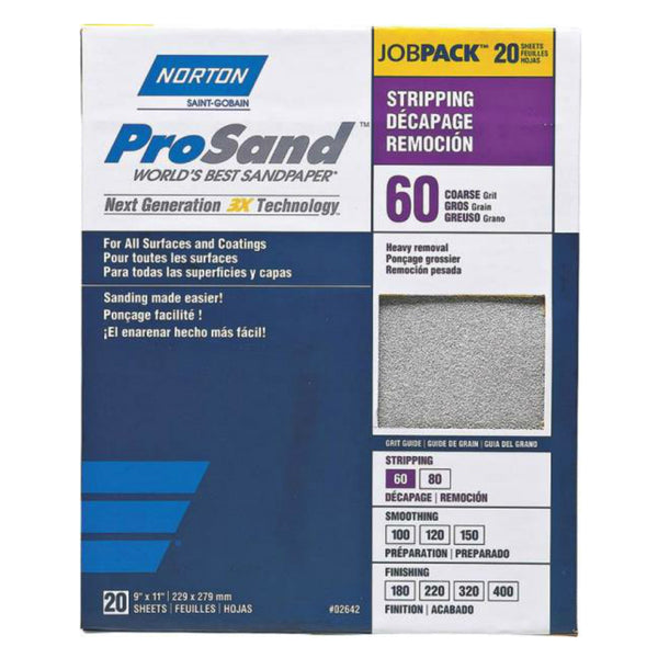 Norton 02642 3X High Performance Sanding Sheet, 60 Grit, 20/Pk