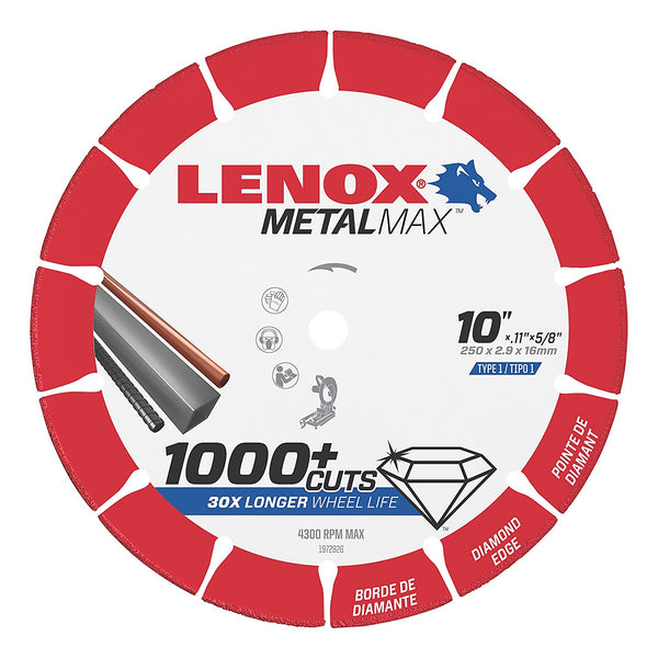Lenox 1972926 Metalmax Diamond Edge Cutoff Wheel, 10" x 5/8"