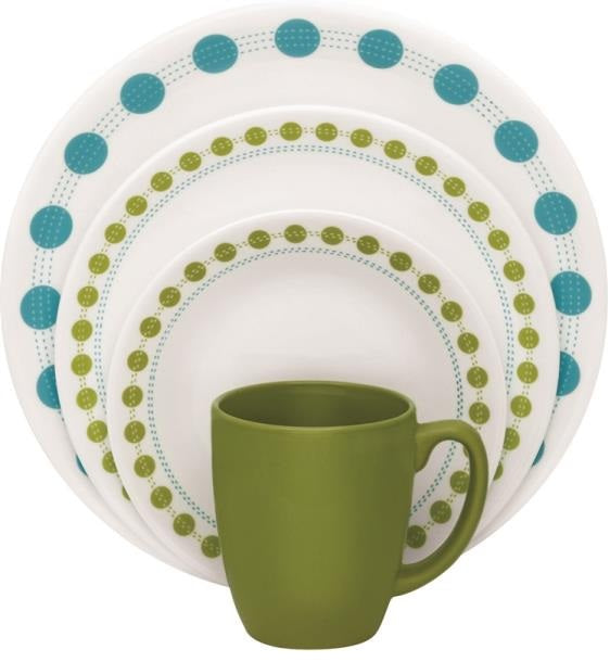 Corelle 1114003 South Beach 16 Piece Dinnerware Set, Blue Green White