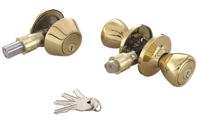 Prosource T-5764-D101PB Mobile Home Door Knob & Deadbolt Combo, Polished Brass