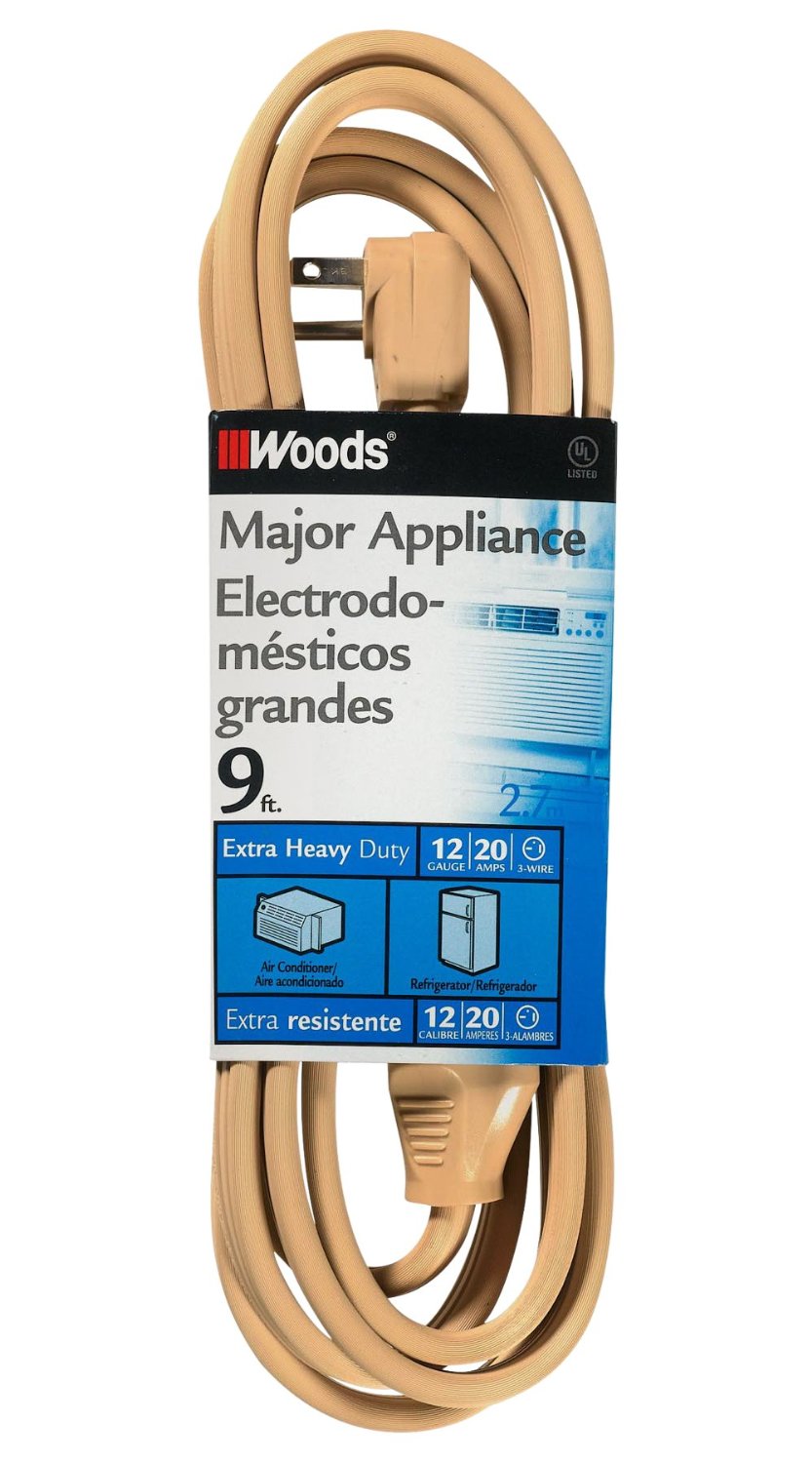 Woods 0568 Extra Heavy Duty  Major Appliance Cord, 20-Amp, 9&#039;, Beige