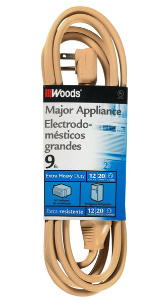 Woods 0568 Extra Heavy Duty  Major Appliance Cord, 20-Amp, 9&#039;, Beige