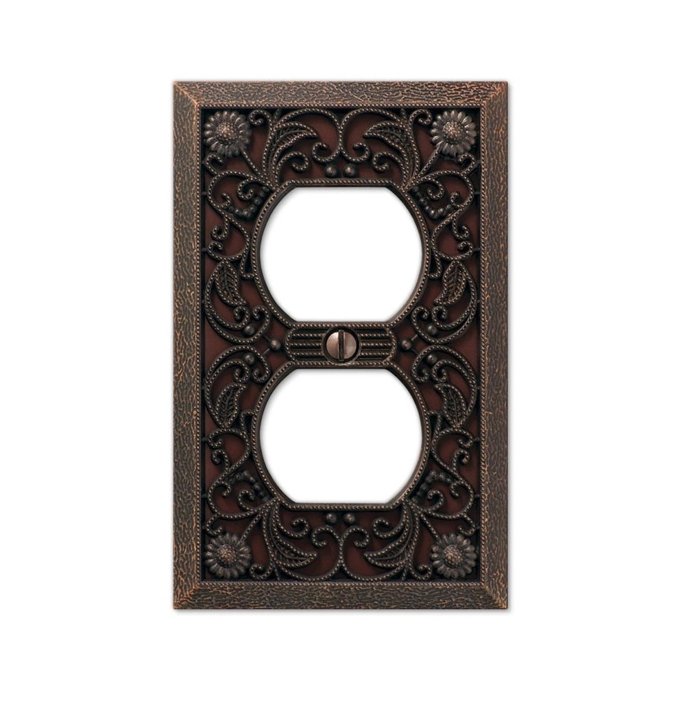 AmerTac 65DDB Single-Duplex Outlet Wallplate, Filigree Aged Bronze
