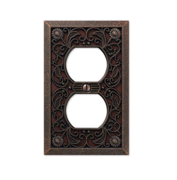 AmerTac 65DDB Single-Duplex Outlet Wallplate, Filigree Aged Bronze