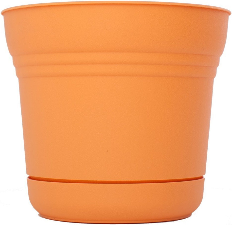 Bloem SP1420 Plastic Round Saturn Planter with Saucer, 14", Tequila Sunrise