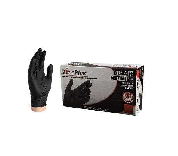Ammex GPNB46100 Gloveplus Large Nitrile Gloves, Black, Box of 100
