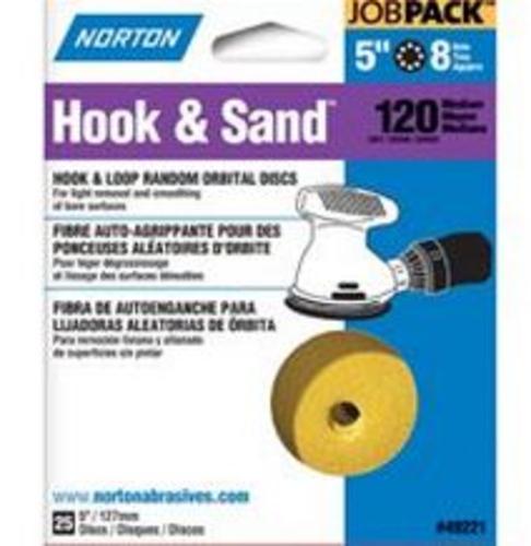 Norton 49221 Hook & Sand Disc, 5 In 8 Hole, 120 Grit