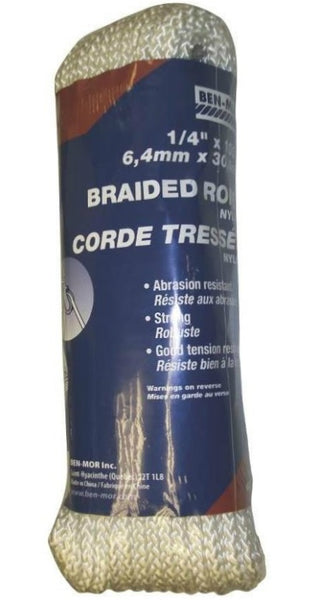 Ben-Mor 60356 Diamond Braided Nylon Rope, 1/4" x 100&#039;, White