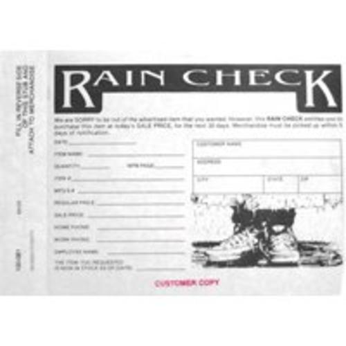 Centurion 100081 3 Part Rain Check Form