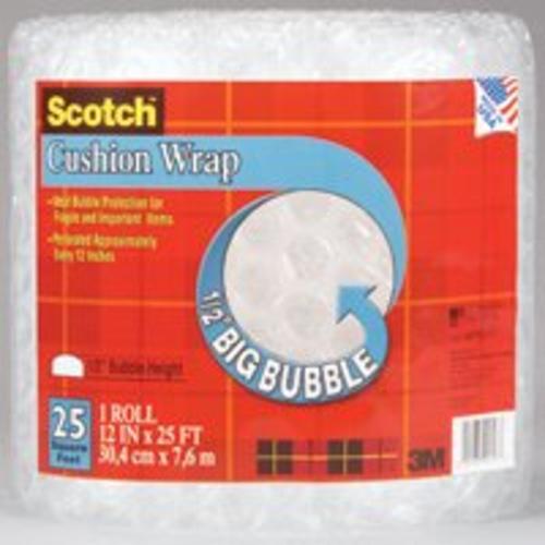 Scotch BB7912-25 Big Bubble Cushion Wrap, 12" x 25', 500 mil T, Clear