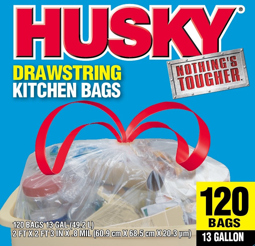 Husky Drawstring Kitchen 13 Gallon Trash Bags