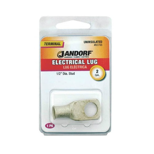 Jandorf 60766 Uninsulated Electrical Terminal Lug, 2 Gauge AWG, 1/2"