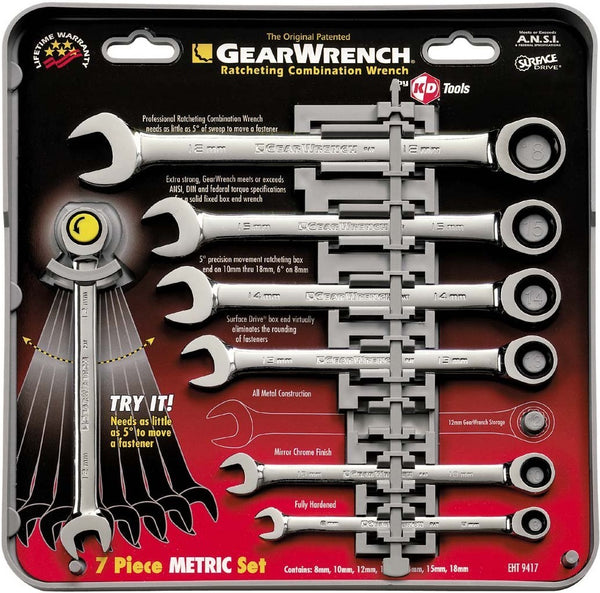GearWrench 9417 Metric Ratcheting Wrench Set, 7 Piece