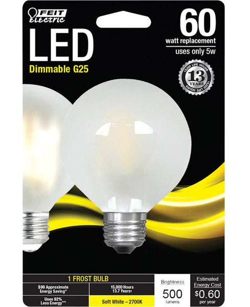 Feit Electric BPG2560F827LED Globe LED Light Bulb, 500 Lumens, Soft White