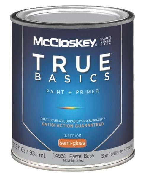 McCloskey 14531 True Basics Interior Latex Semi-Gloss Paint, Pastel Base