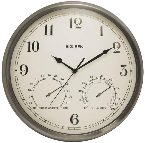 Westclox 49832 Big Ben Indoor Outdoor Wall Clock, Brushed Nickel