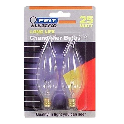 Feit Electric BP25CFC Flame Tip Chandelier Light Bulb, 25 Watts, 120 Volt