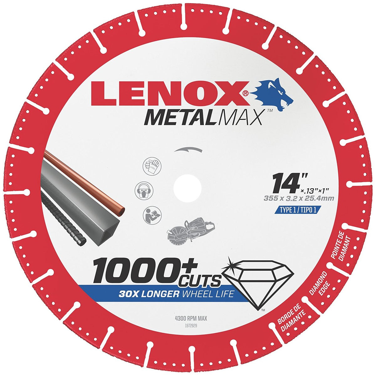 Lenox 1972932 Metalmax Diamond Edge Cutoff Wheel, 14" x 1"