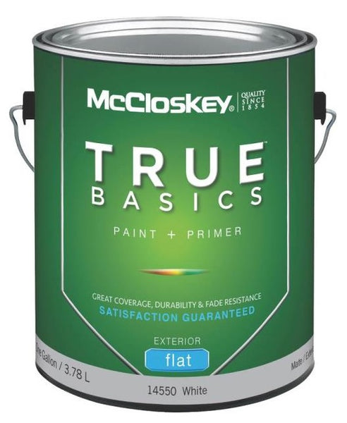McCloskey 14550 True Basics Exterior Latex Flat Paint, Gallon, White