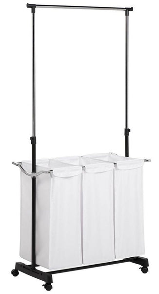 Honey-Can-Do SRT-01237 Triple Sorter Laundry Center with Hanging Bar