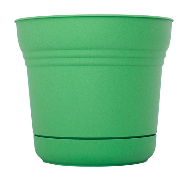 Bloem SP1420 Plastic Round Saturn Planter with Saucer, 14", Honey Dew