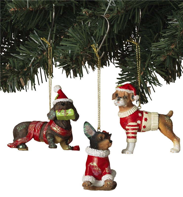 Worldwide Sourcing 2446100 Christmas Dog Ornaments, Polysin, 3 In