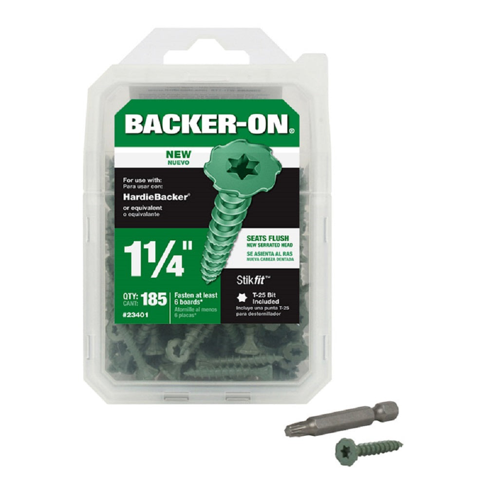 Backer-On 23401 Cement Board Screws, #9 x 1-1/4", Steel, 185 per box