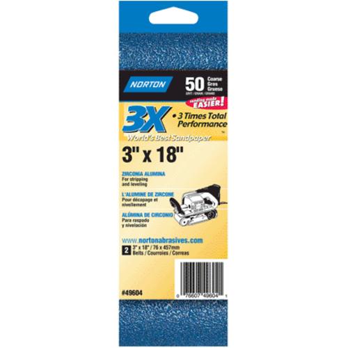 Norton 02231 High Performance Sanding Belt, 50 Grit, 3" x 18"