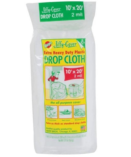 Warp&#039;s 2JC1020 Jiffy Cover Extra Heavy Duty Plastic Drop Cloth, 10&#039; x 20&#039;, 2 Mil