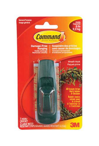 Command 17003GR Large Plastic Utility Hook, Green, Holds Up To 5 Lb