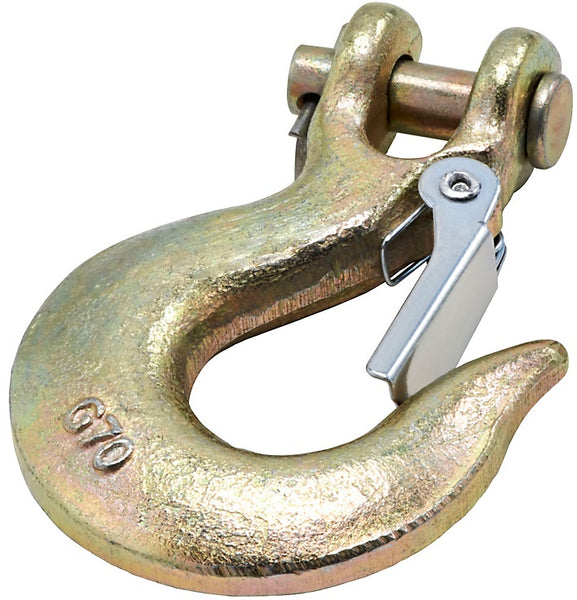 National Hardware N830-319 Clevis Hook with Latch, Forged Steel, Yellow Chromate, 5/16"