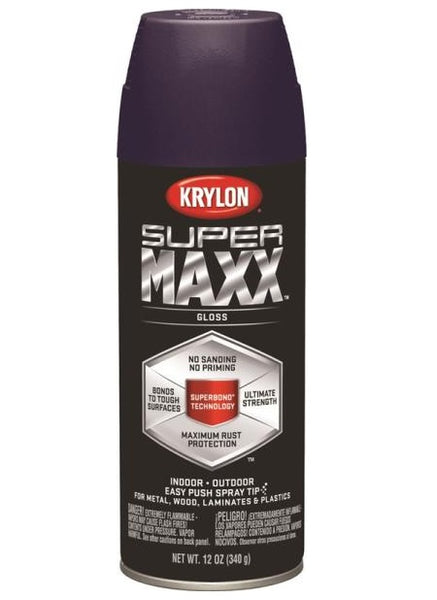 Krylon K08964000 SuperMaxx Spray Paint, 12 Oz, Gloss, Purple