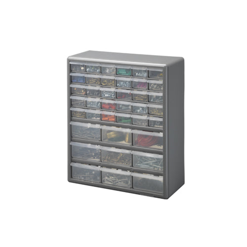 Stack-On DS-39 39-Bin Plastic Drawer Cabinet, Silver/Gray