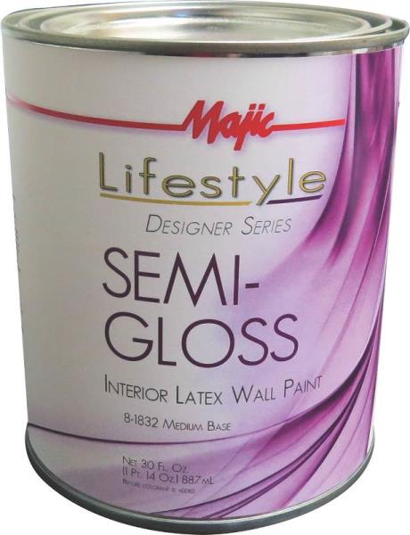 Majic Lifestyle 8-1832 Semi-Gloss Interior Latex Wall Paint, Medium Base