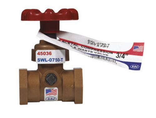 King Brothers SWL-0750-T Celcon Stop & Waste Valve 3/4"X3/4"