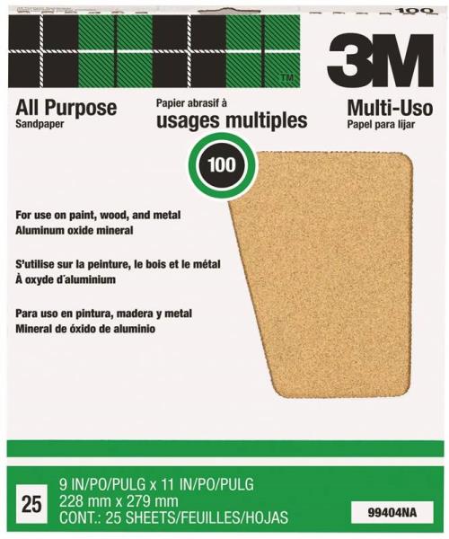 3M 99404 Pro-Pak Paint & Rust Removal Sanding Sheet, 100 Grit, 11" x 9", 25-Pack