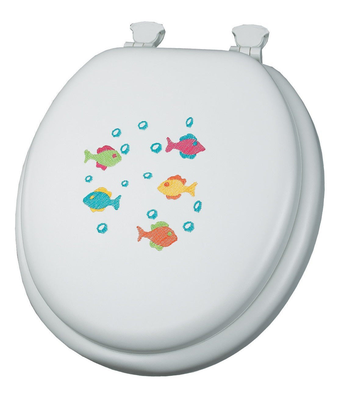 Mayfair 1366EC-000 School of Color Fish Embroidered Soft Toilet Seat, Round, White