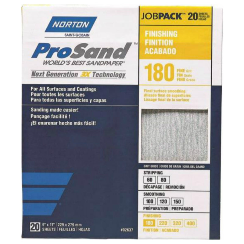 Norton 02637 Premium Aluminum Oxide Sandpaper, 9" x 11", 180 Grit