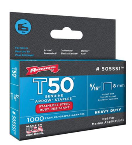 Arrow 505SS1 Stainless Steel T50 Staples, 5/16"